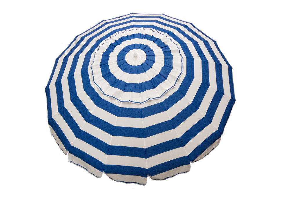 Deluxe 8 ft Royal Blue and White Stripe Patio & Beach Umbrella with Travel Bag