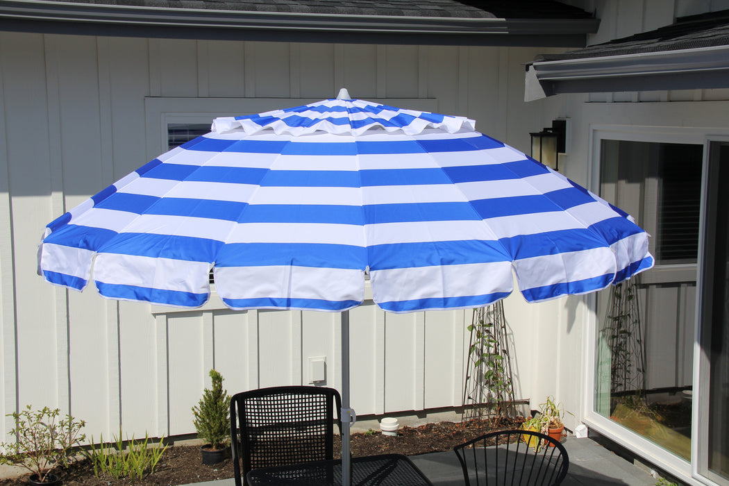 Deluxe 8 ft Royal Blue and White Stripe Patio & Beach Umbrella with Travel Bag
