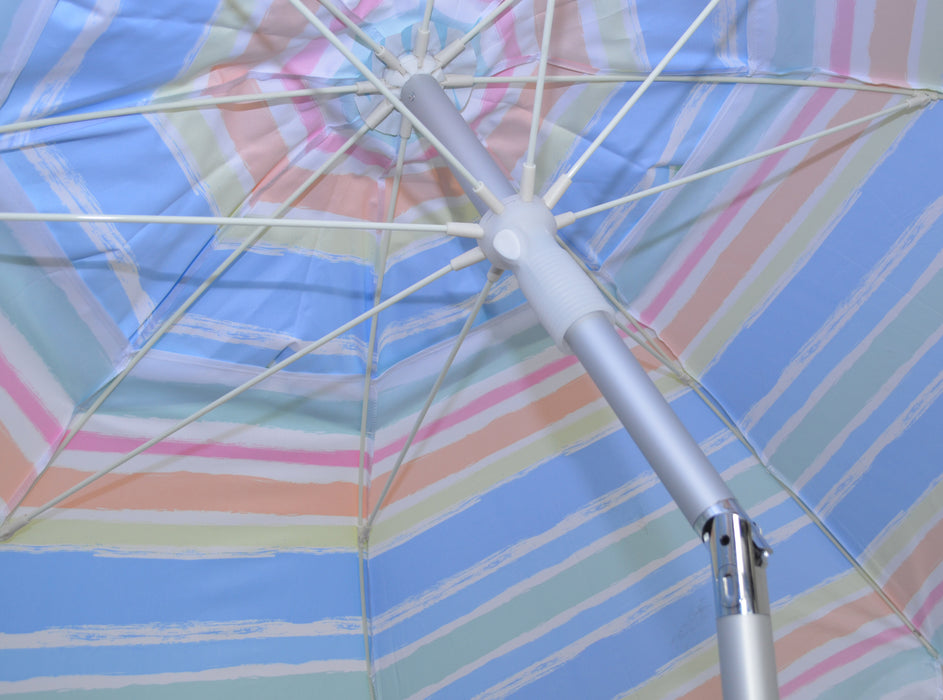 7 ft Brush Stroke Multi-Color Striped Beach Umbrella with Travel Bag