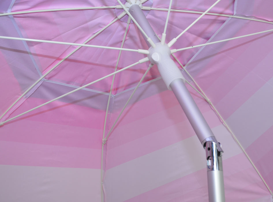 7 ft Wide Striped Pink Beach Umbrella with Travel Bag