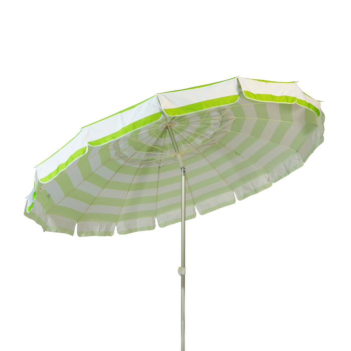 Deluxe 8 ft Lime Green and White Stripe Patio & Beach Umbrella with Travel Bag