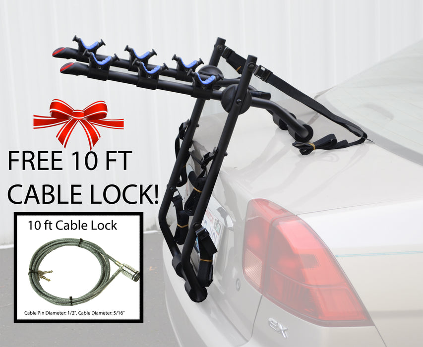 Holiday Bike Rack Bundle: 3 Bike Rack for Cars, SUV's, Vans with FREE 10 ft Cable Lock Included