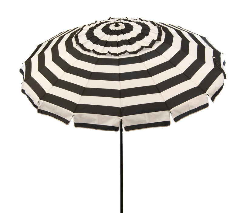 Deluxe 8 ft Black and White Stripe Patio & Beach Umbrella with Travel Bag