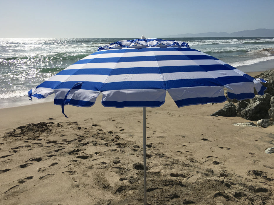 Deluxe 8 ft Royal Blue and White Stripe Patio & Beach Umbrella with Travel Bag