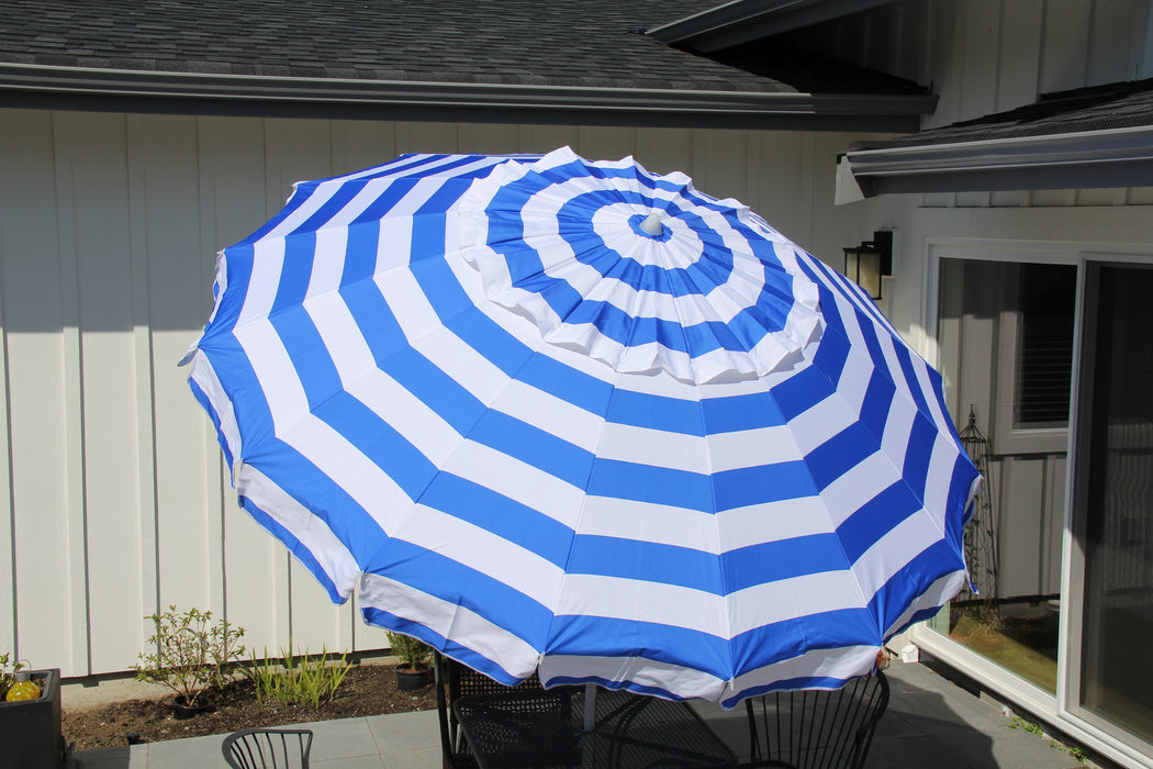blue white striped patio umbrella Deluxe 8 ft Royal Blue and White Stripe Patio & Beach Umbrella with Travel Bag