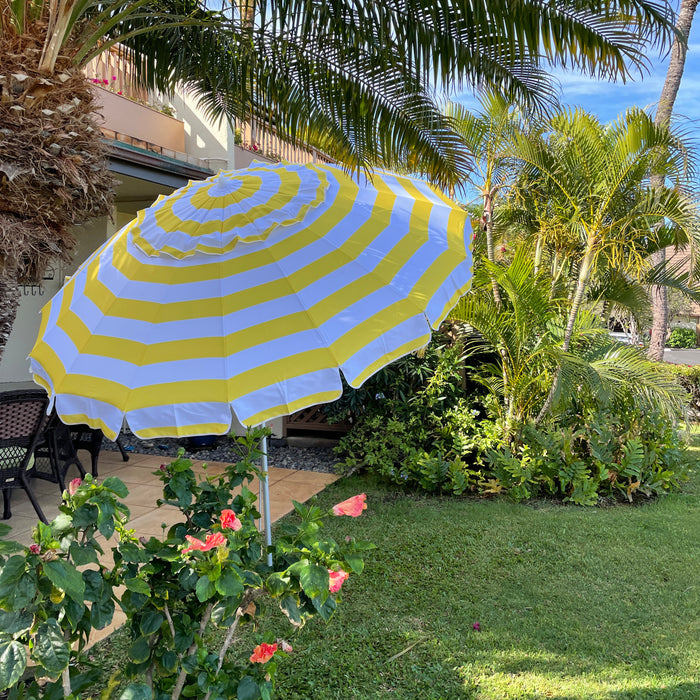 Deluxe 8 ft Yellow and White Stripe Patio & Beach Umbrella with Travel Bag