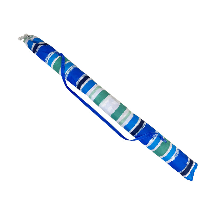 7 ft Brush Stroke Blue/Green Striped Beach Umbrella with Travel Bag