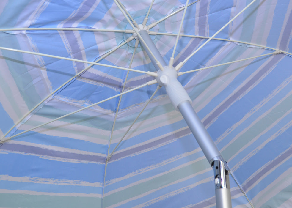 7 ft Brush Stroke Blue/Green Striped Beach Umbrella with Travel Bag
