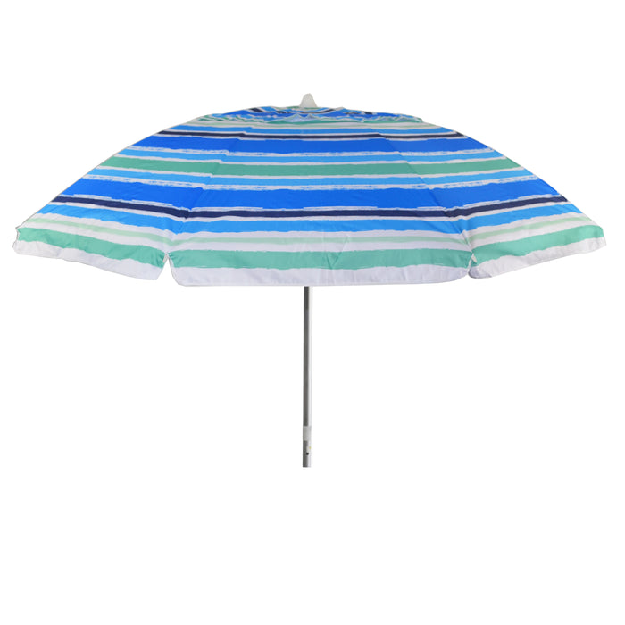 7 ft Brush Stroke Blue/Green Striped Beach Umbrella with Travel Bag