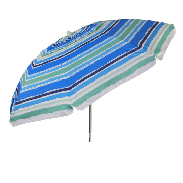 7 ft Brush Stroke Blue/Green Striped Beach Umbrella with Travel Bag