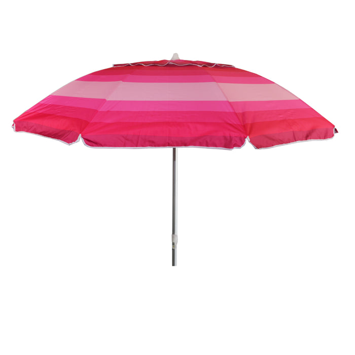 7 ft Wide Striped Pink Beach Umbrella with Travel Bag