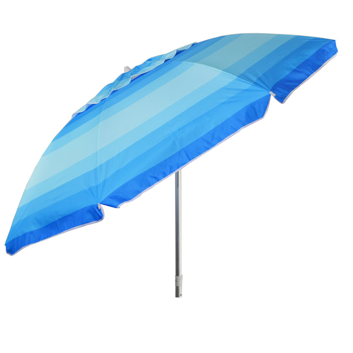 7 ft Wide Striped Blue Beach Umbrella with Travel Bag