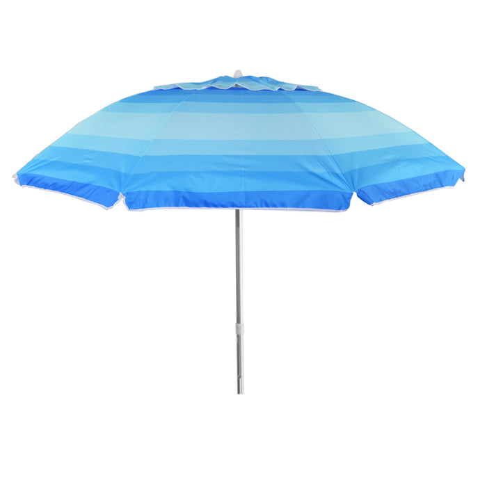 7 ft Wide Striped Blue Beach Umbrella with Travel Bag