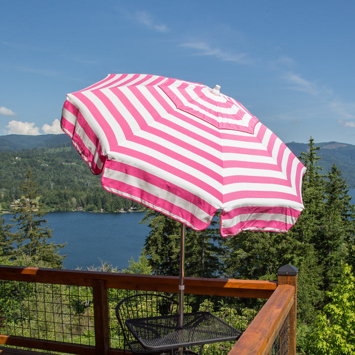 Italian 6 ft Umbrella Acrylic Stripes Pink and White Italian 6 ft Umbrella Acrylic Stripes Pink and White