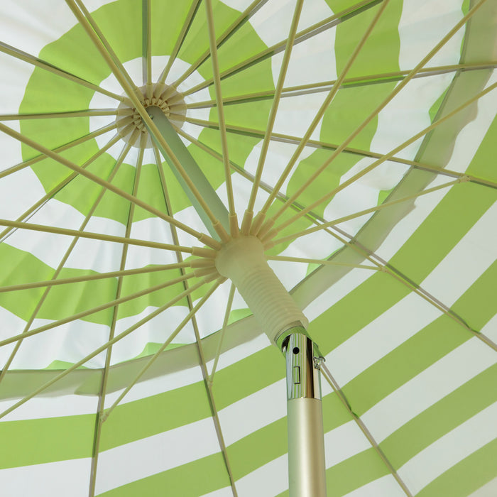 lime green and white striped patio umbrella Deluxe 8 ft Lime and White Stripe Patio & Beach Umbrella with Travel Bag 1121