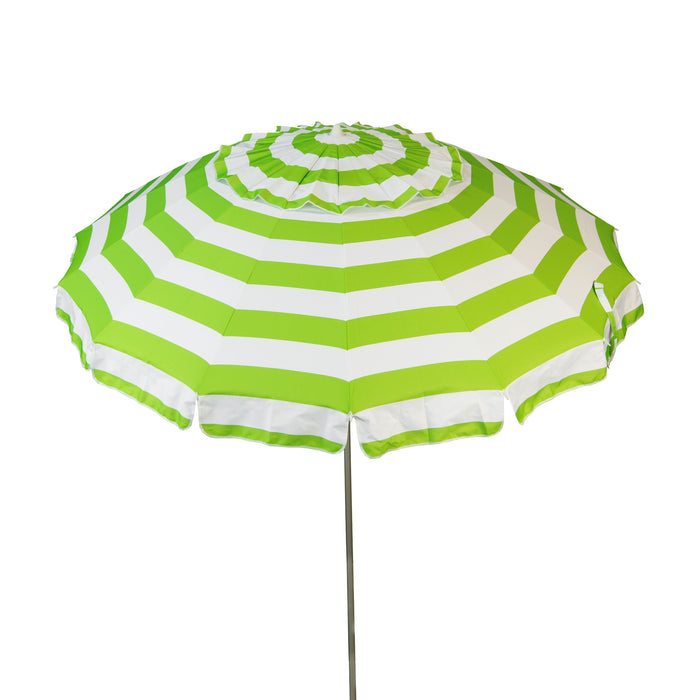 Deluxe 8 ft Lime Green and White Stripe Patio & Beach Umbrella with Travel Bag